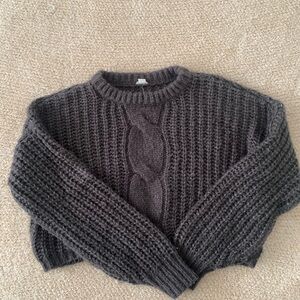 Cropped and Cozy Garage Dark Gray Cable Knit Sweater